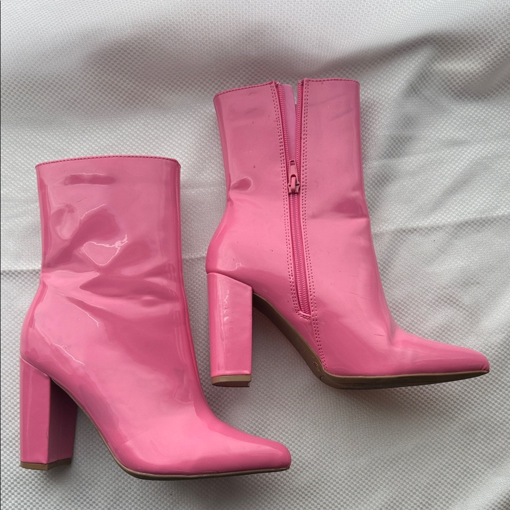 Pink High Heel Patent Leather Sheln Ankle Boots - Size 6